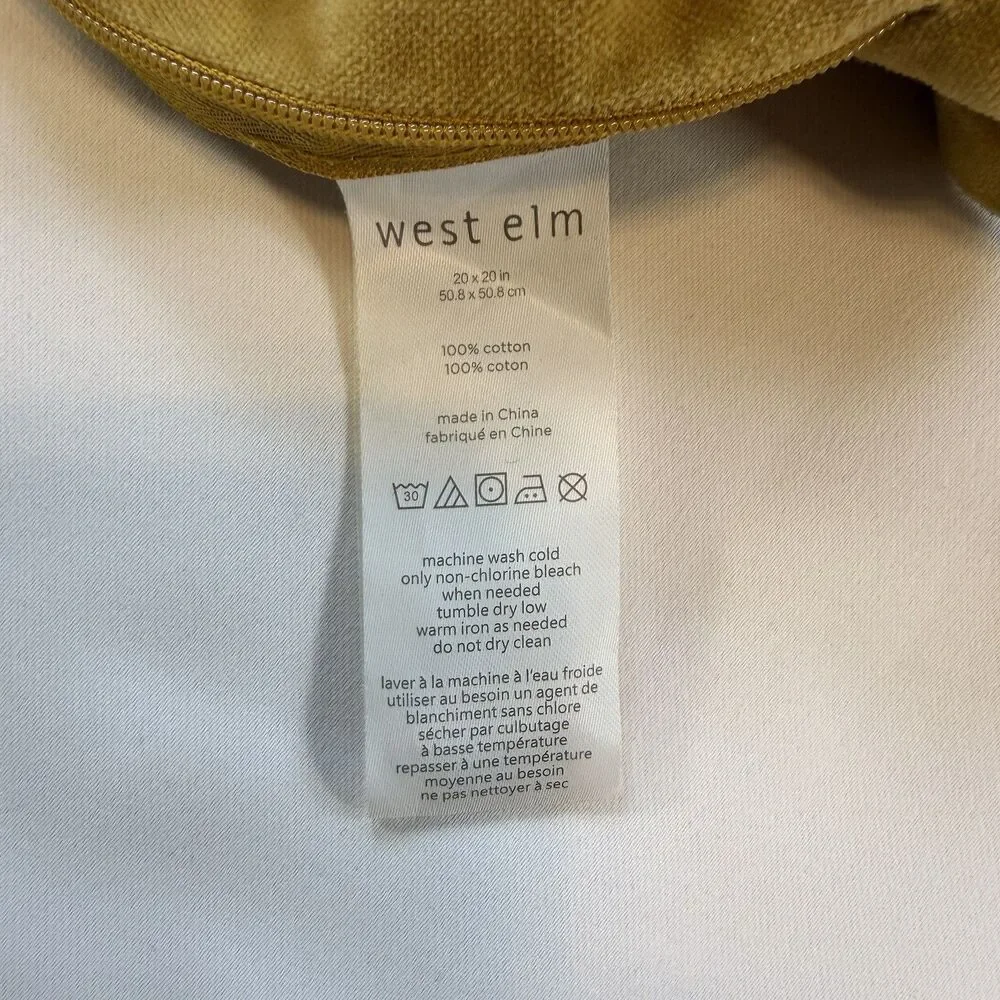 West Elm Pillow Cover Gold Bronze Button Accent 20x20 Modern Boho Square Throw